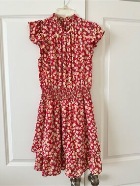 Melrose and Market Pink/Yellow Floral Smocked Waist Tiered Mini Dress - Size S